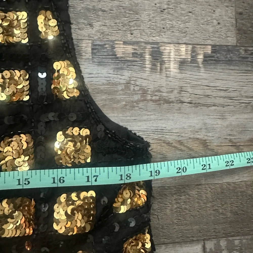 Vintage 1970s RARE 100% Silk Black and Gold Beaded and Sequined Size M Vest - Picture 7 of 10